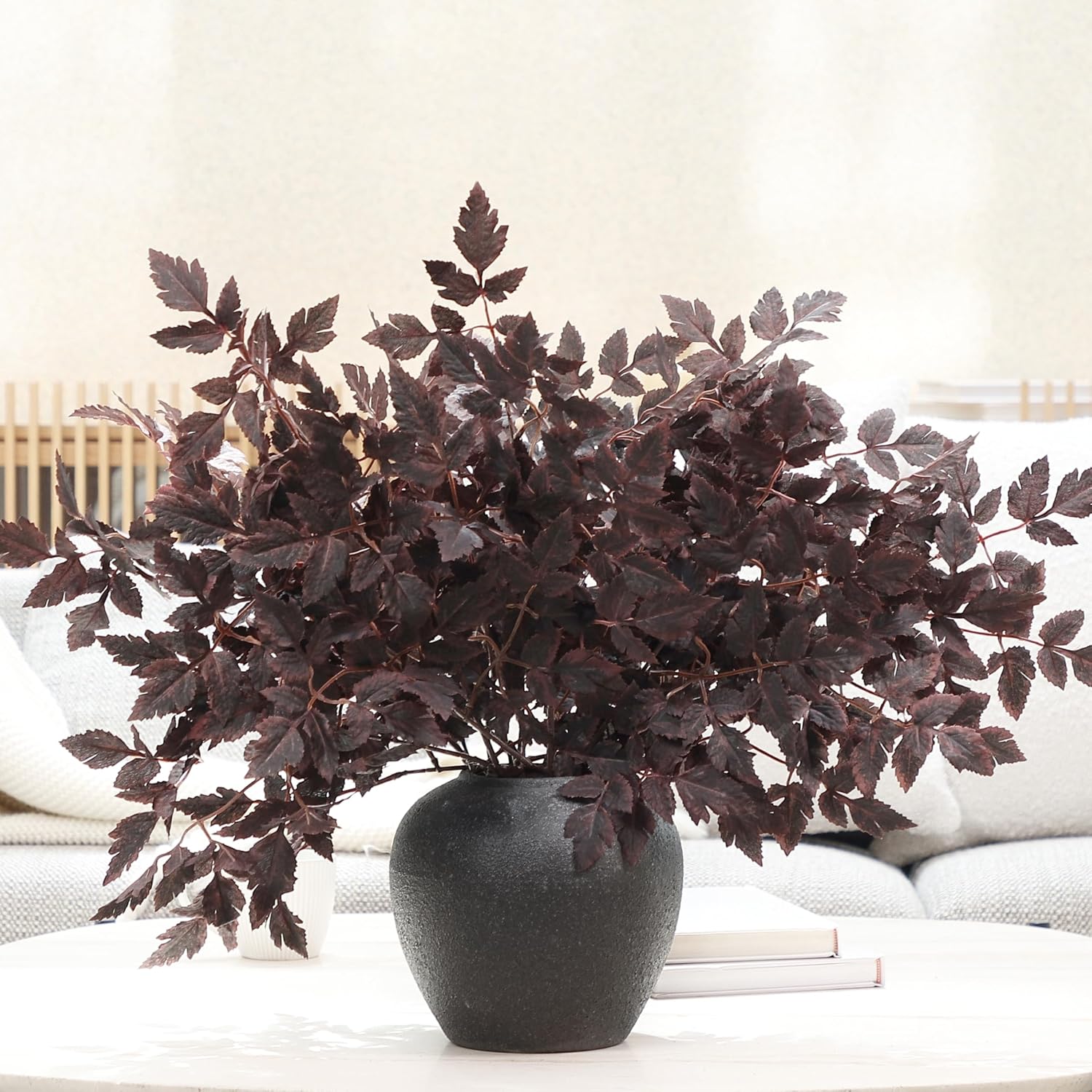 PERFNIQUE 4-Pack Artificial Plum Cimicifuga Leaf Sprays (24″)
