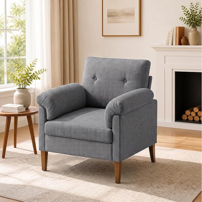 Modern Upholstered Corner Accent Chair (Beige)