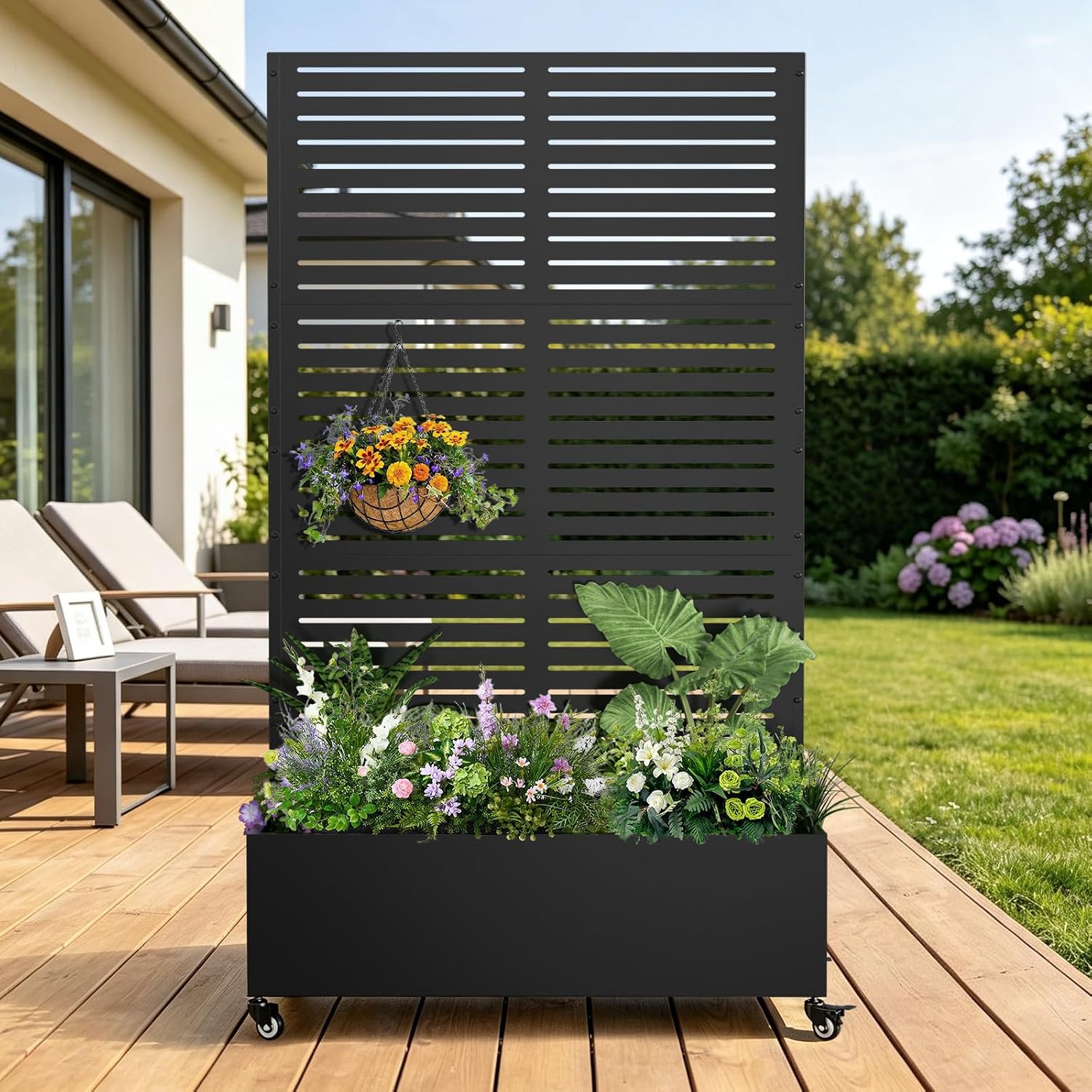 Metal Raised Garden Bed with Trellis & Wheels (72″x35″x16″)