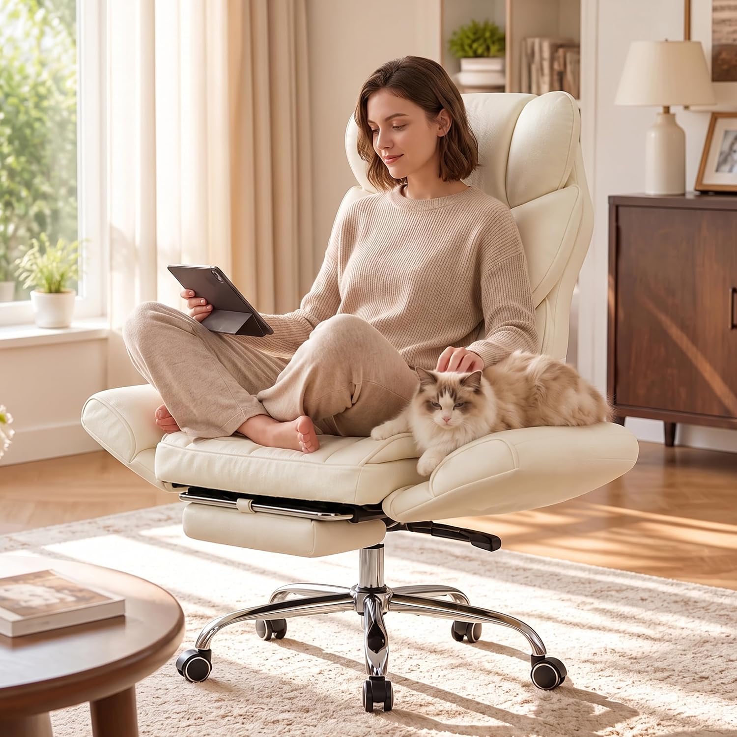 Criss Cross Office Chair with Armrests & Footrest