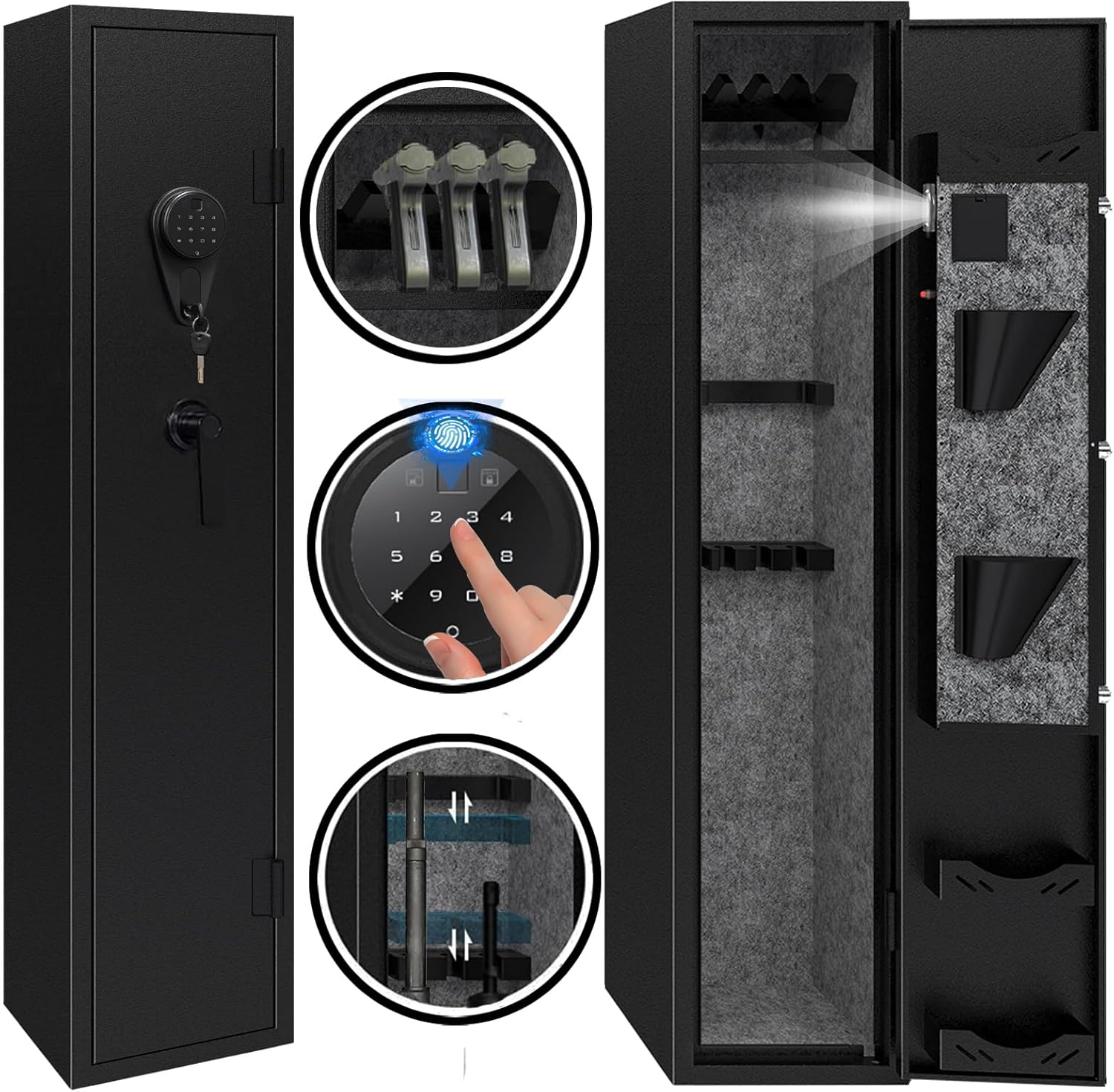 KAER 4-5 Biometric Long Rifle Safe for Home (Black)