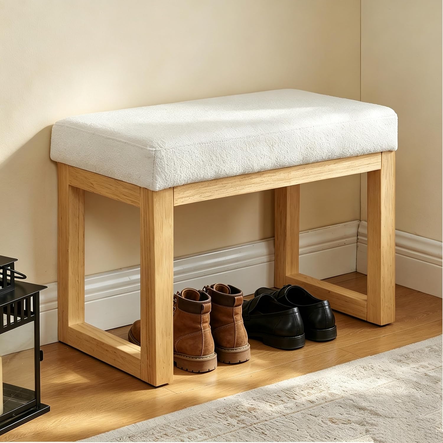25.5″ Beige Upholstered Ottoman Bench