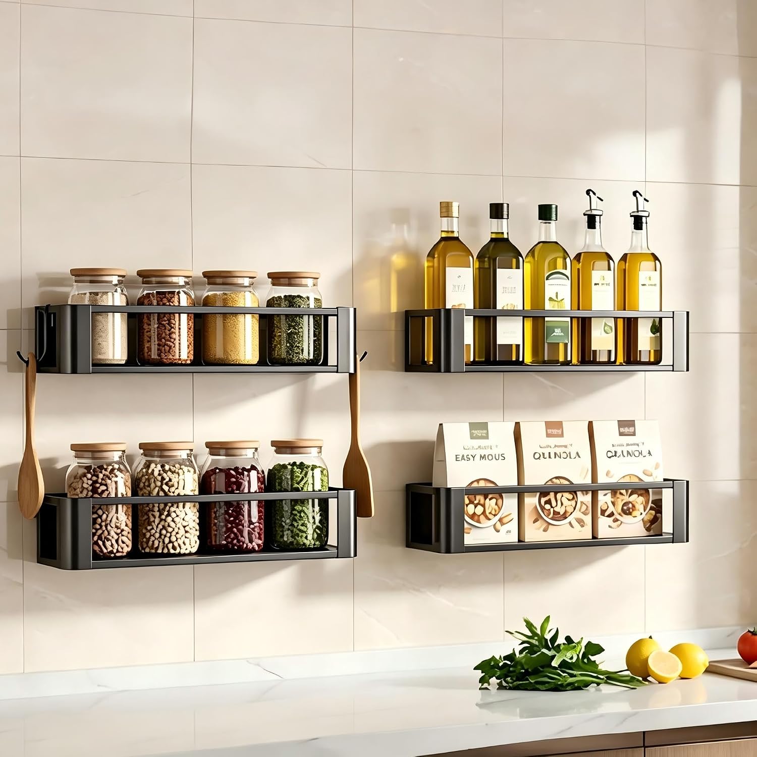 4-Pack Wall Mounted Black Spice Rack