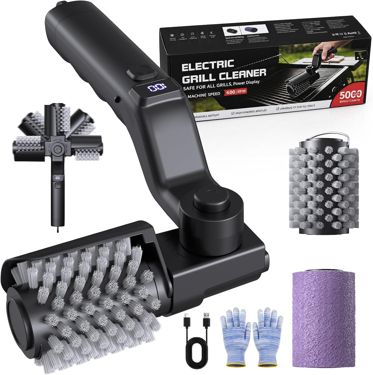 Electric Grill Brush & 5000mAh High-Torque BBQ Cleaner