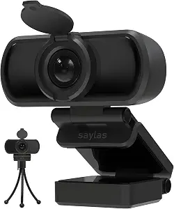 Saylas 1080P Webcam with Microphone, Privacy Cover & Tripod