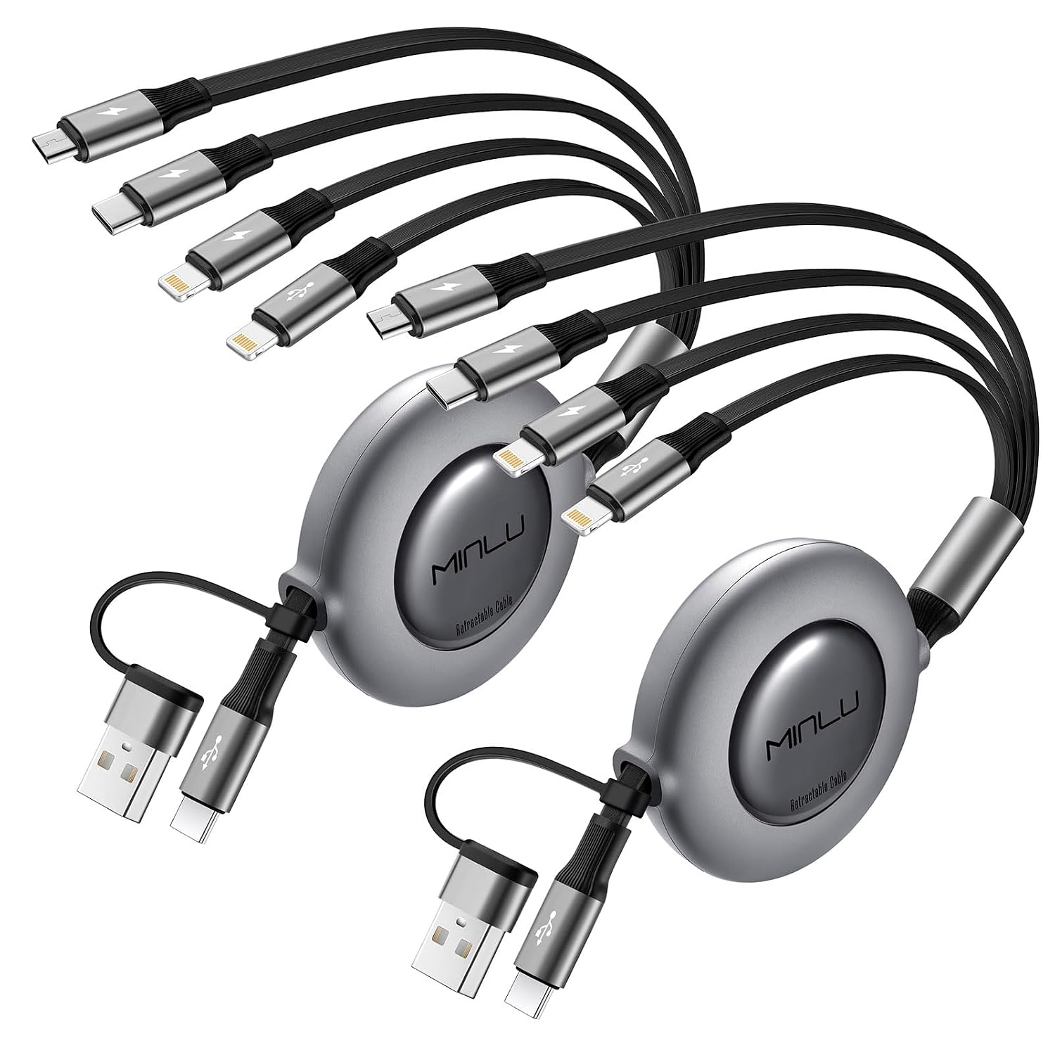 4 in 2 Multi Charging Cable 4A,Retractable USBA/C Universal Charger Cords