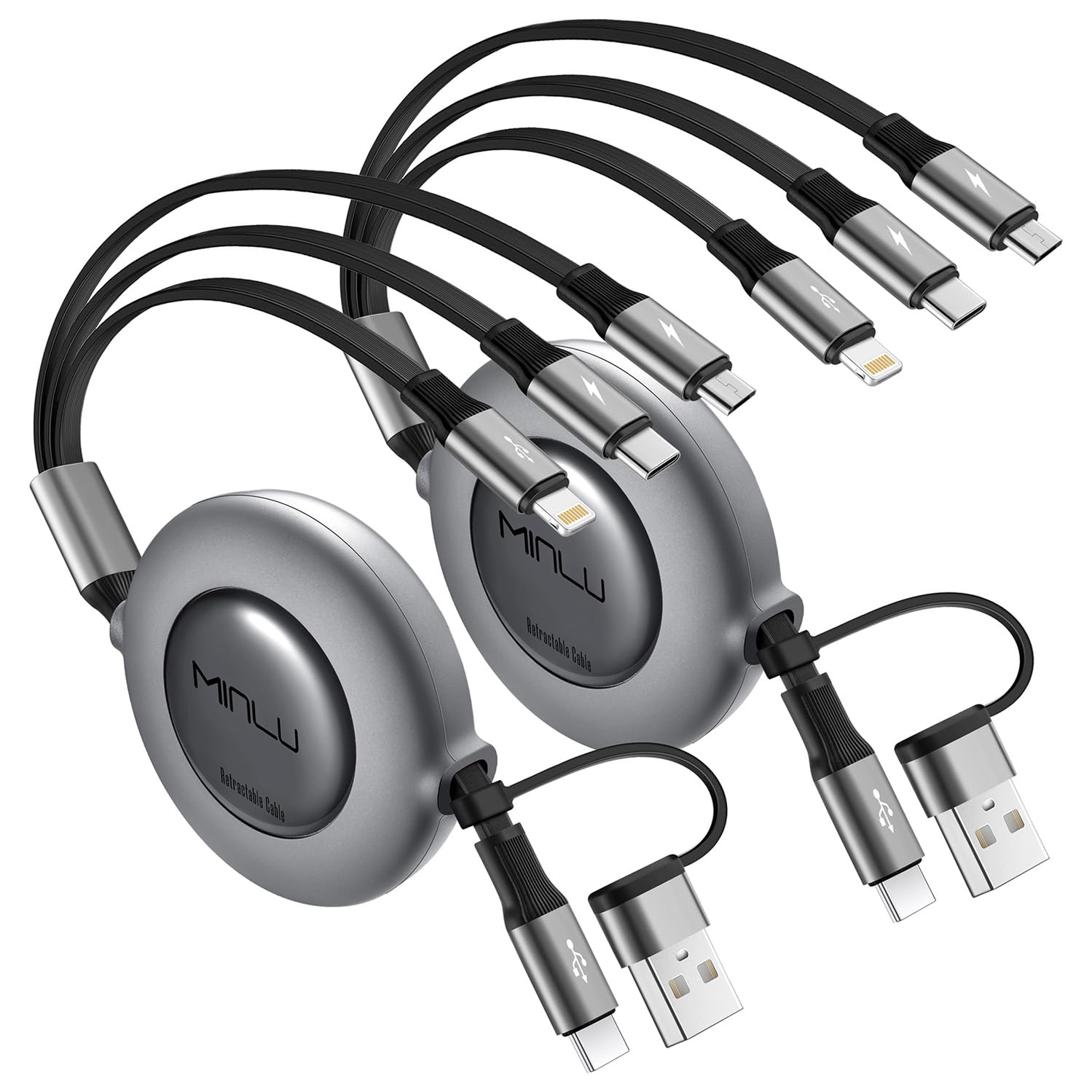 3-in-2 Retractable USB-C Multi-Charging Cable (2-Pack)
