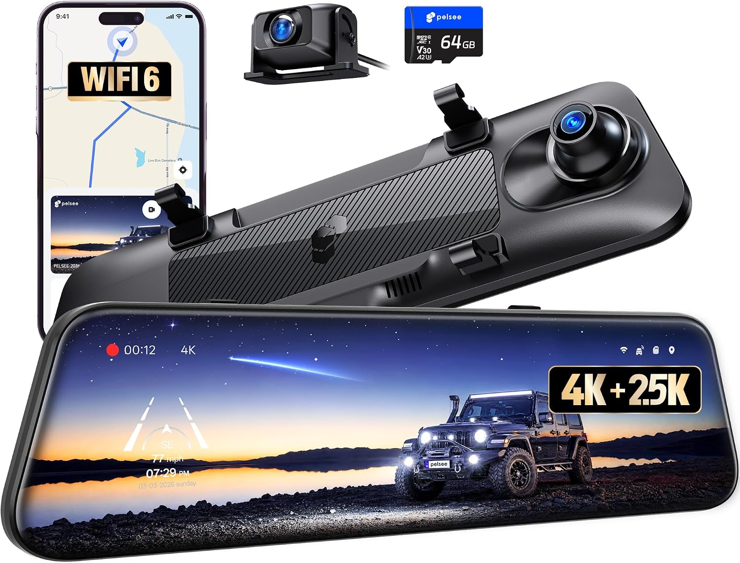 Pelsee S12 4K Mirror Dash Cam