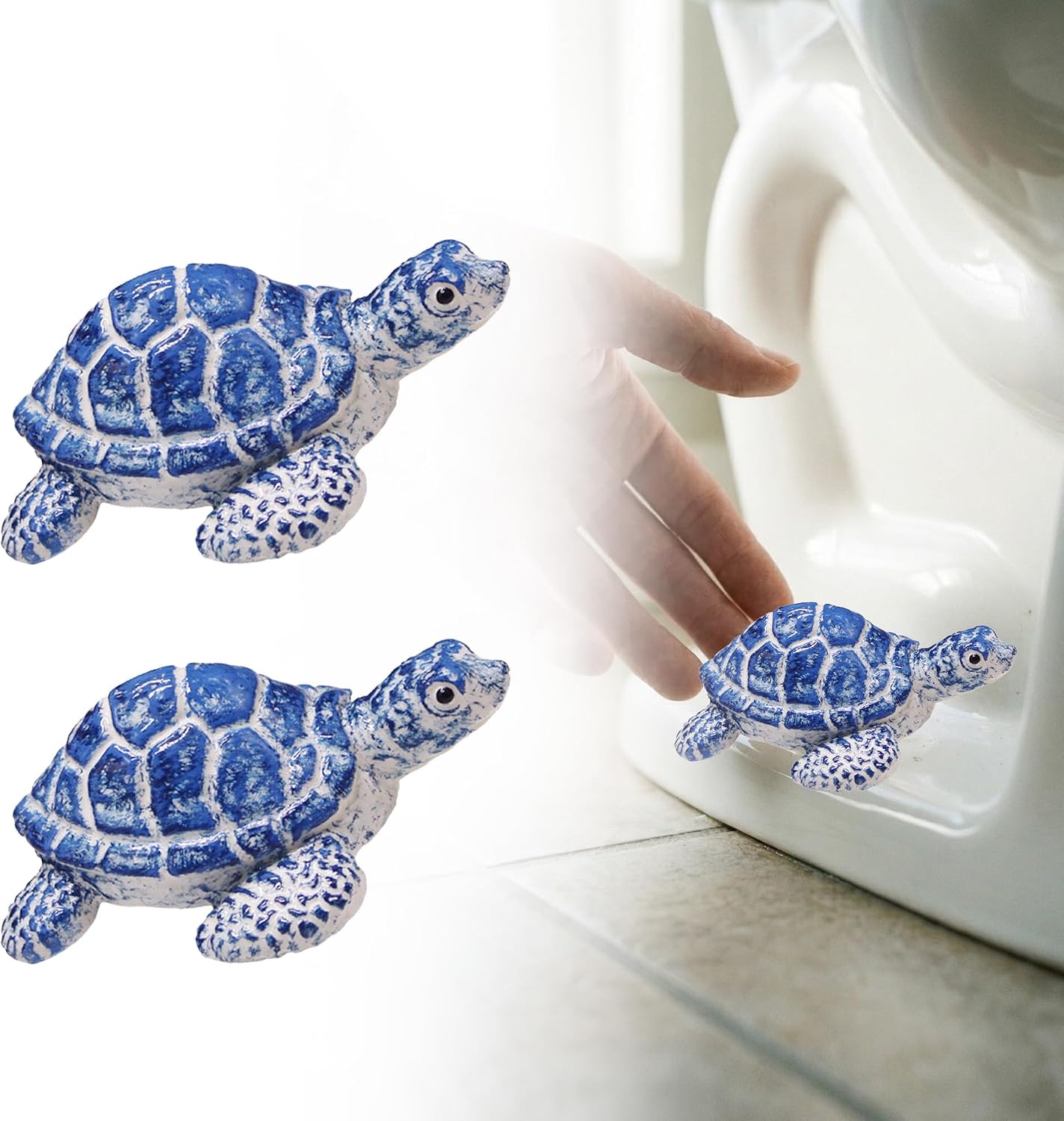 Decorative Blue & White Sea Turtle Toilet Bolt Covers (Set of 2)