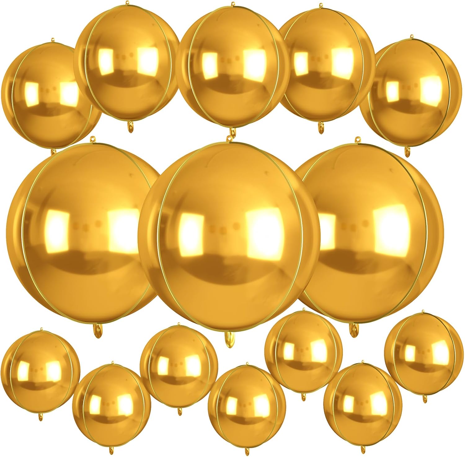 15-Piece Gold 4D Sphere Foil Balloons