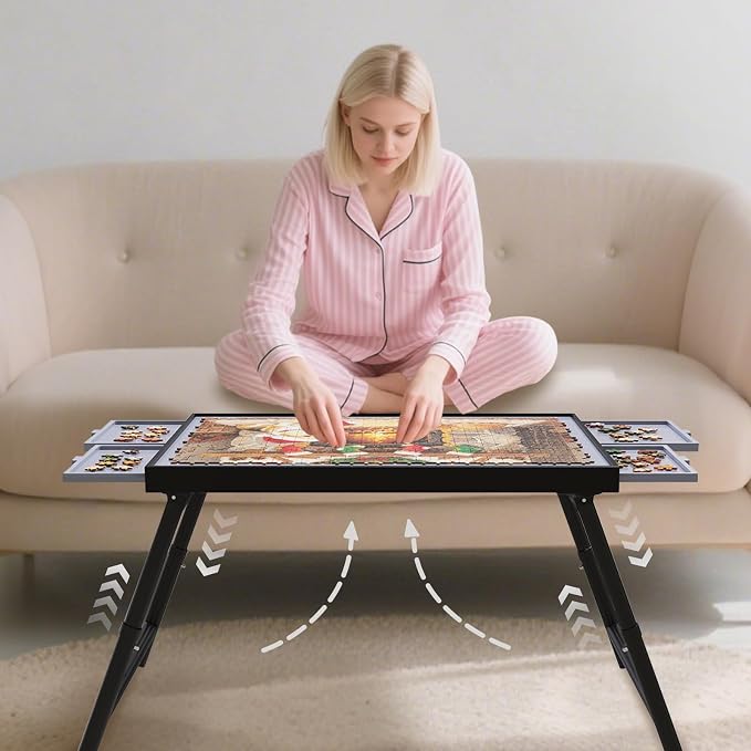 3-in-1 Adjustable 1500-Piece Jigsaw Puzzle Table with Drawers