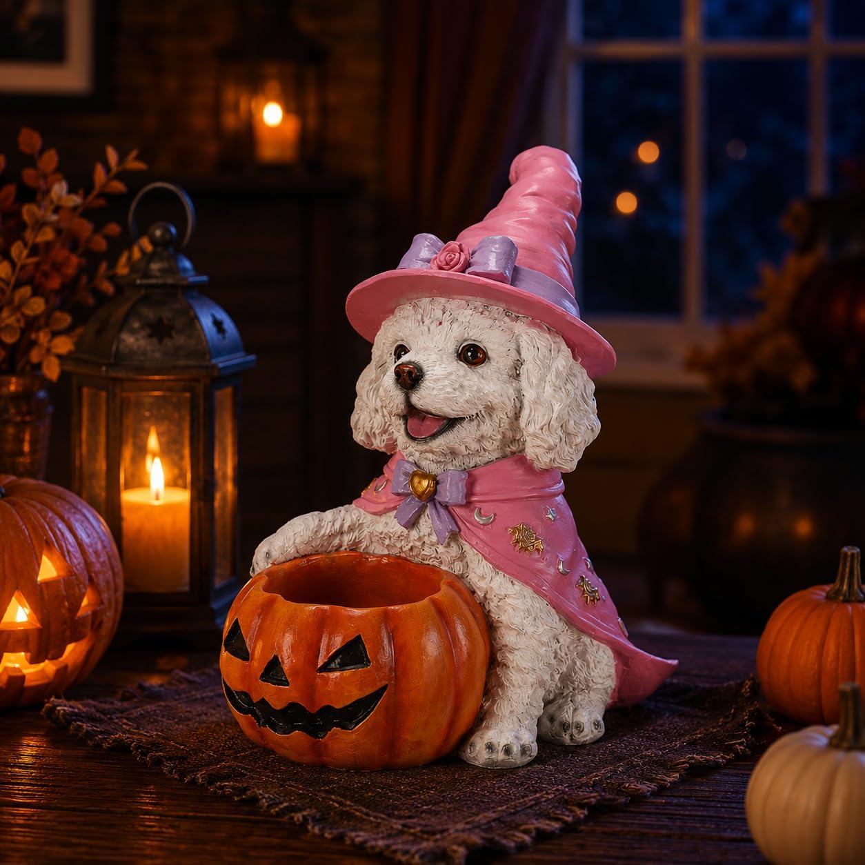 Halloween White Poodle Candy Bowl