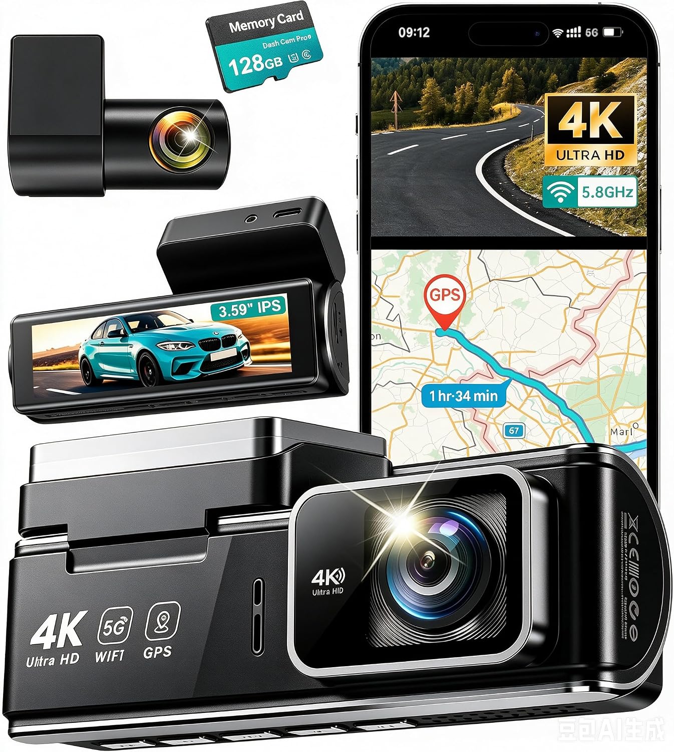 4K Dual Dash Cam Front and Rear