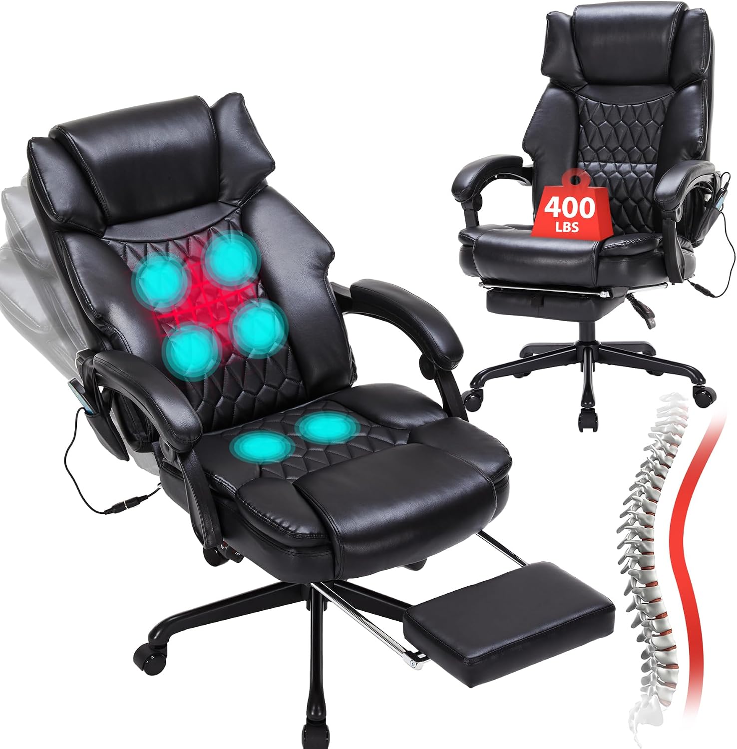 Massage Executive Office Chair with Footrest (400 lbs)