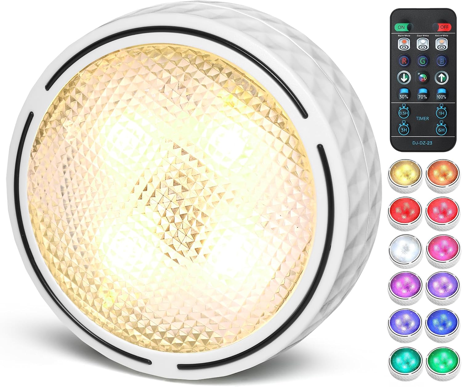 Wireless RGBCW LED Puck Light with Remote (AA Battery Operated – White)
