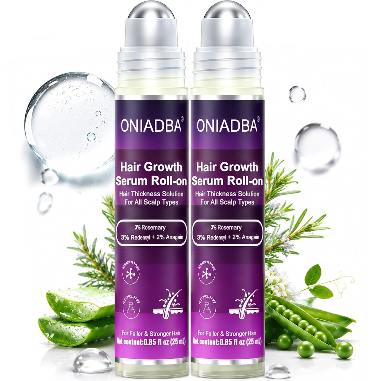 Hair Growth Serum Roll-On (3% Rosemary Oil, 3% Redensyl & 2% Anagain) – 2-Pack