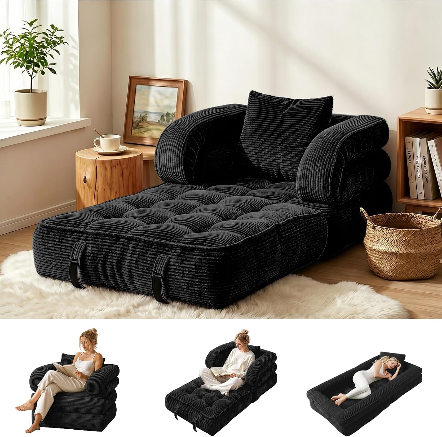 Folding Sofa Bed Sleeper Chair with Pillow