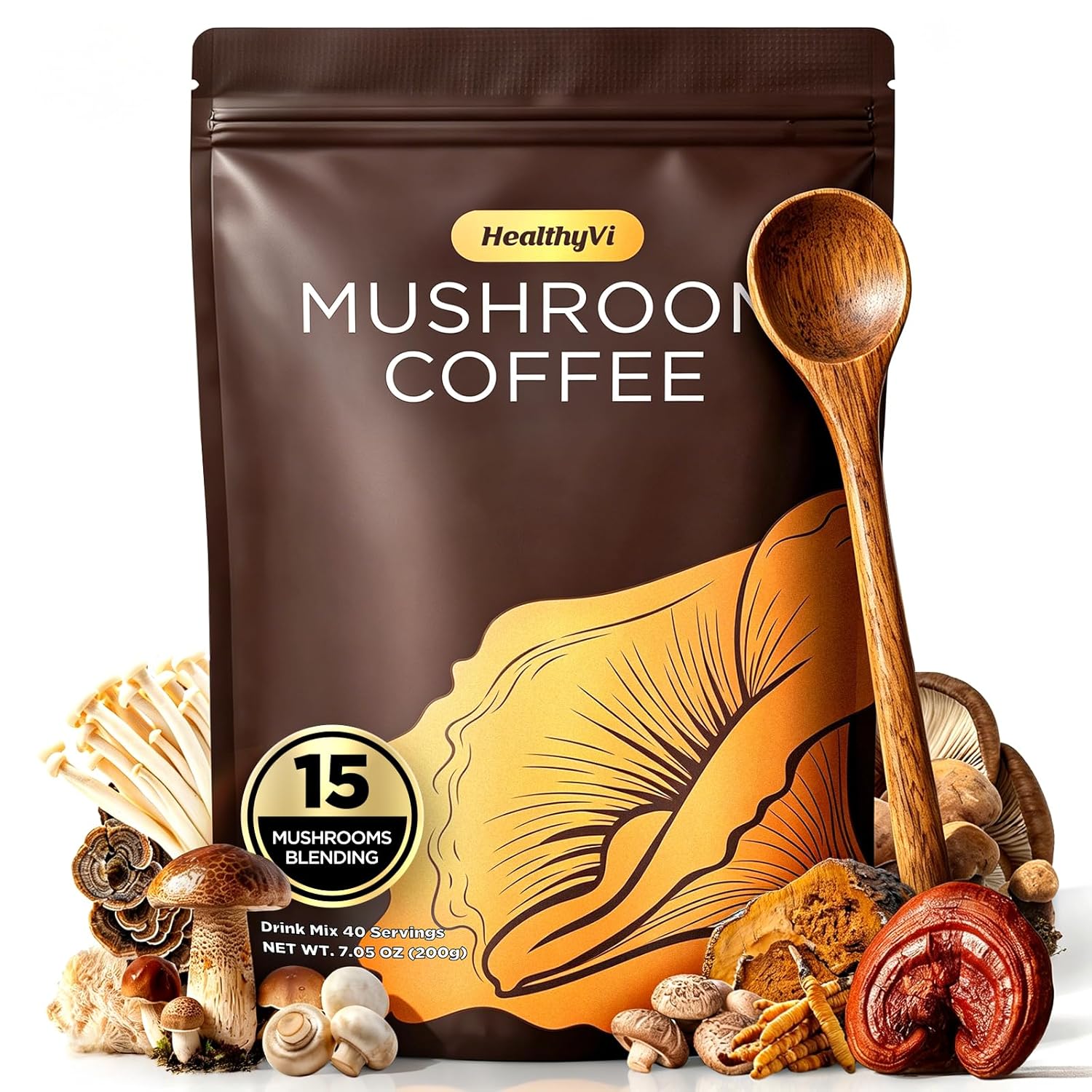 Mushroom Coffee Complex with 15 Natural Mushrooms, KSM-66® Ashwagandha & L-Theanine (40 Servings)