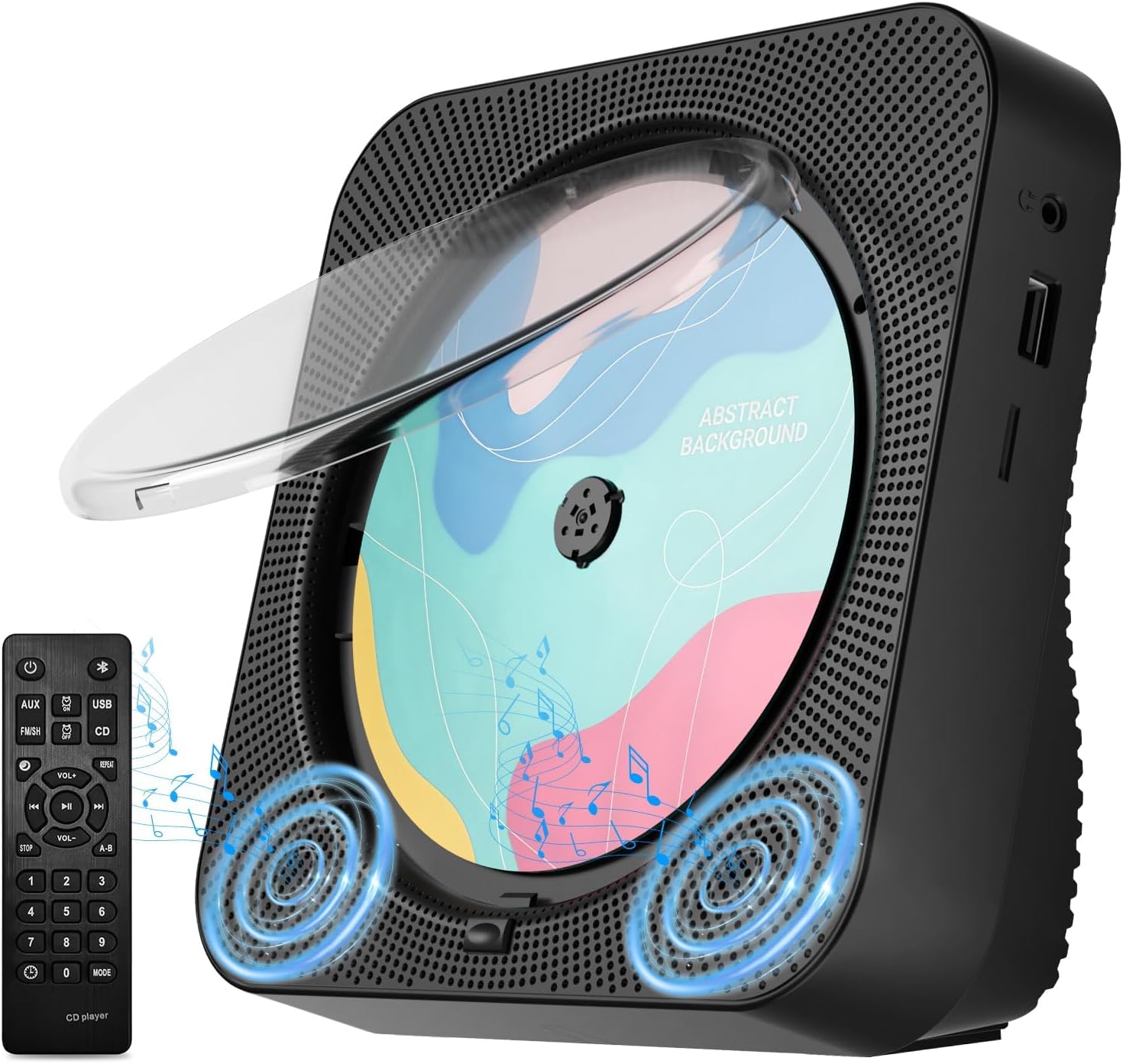 Desktop Portable Bluetooth CD Player with Hi-Fi Speakers (Black)