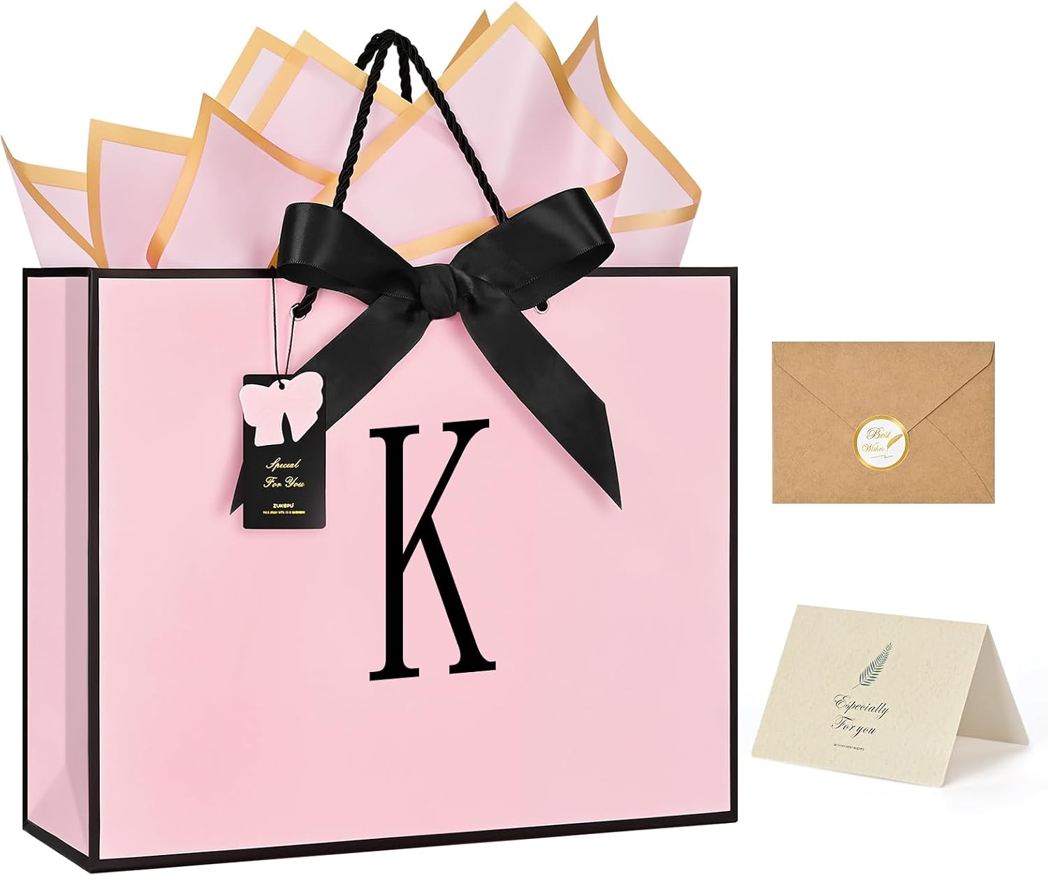 ZUKEPU Pink Initial Gift Bag Set
