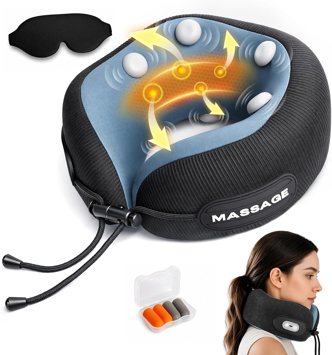 Travel Neck Pillow with Massage & Heat Set