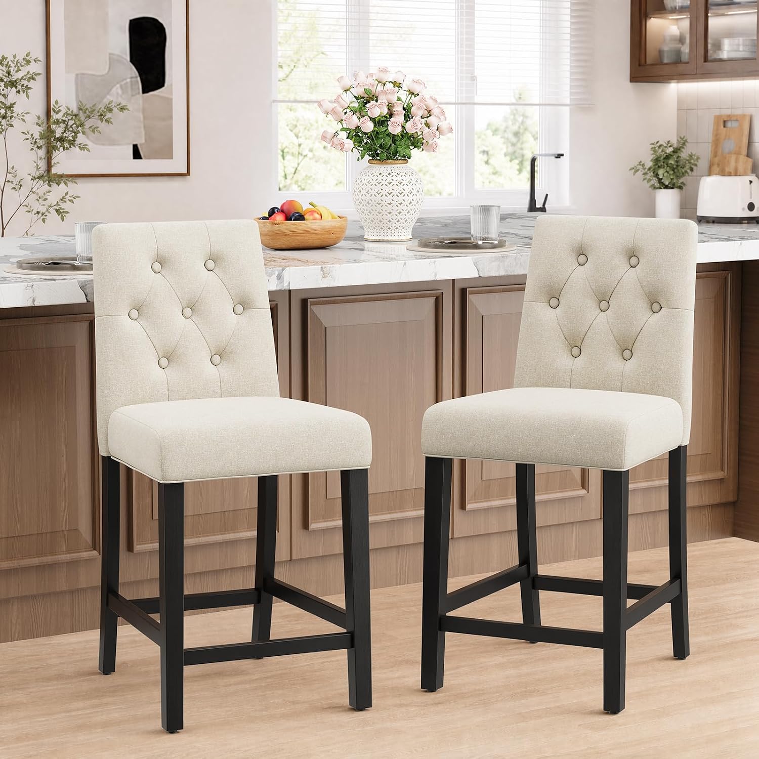 MALOL Upholstered Wooden Barstools Pair
