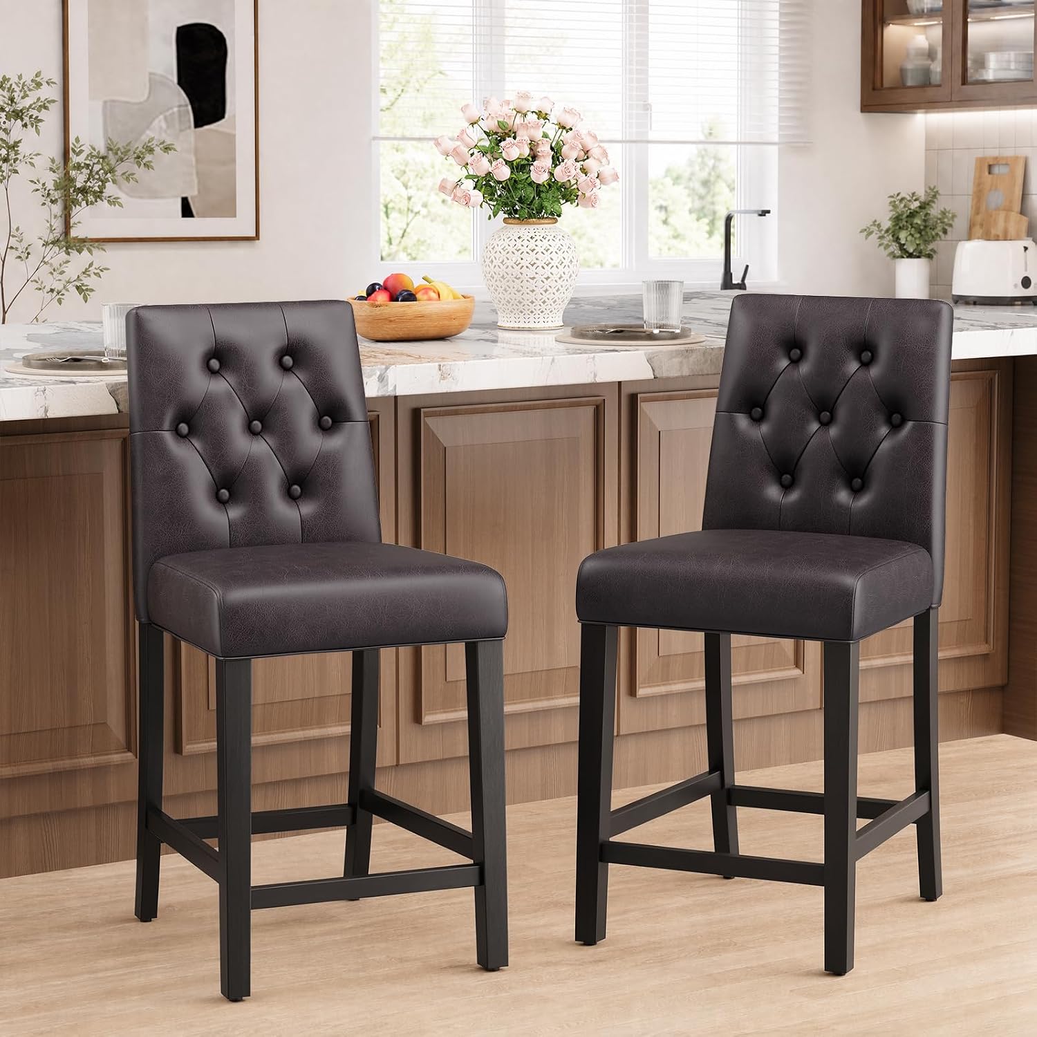 MALOL PU Leather Barstools Pair