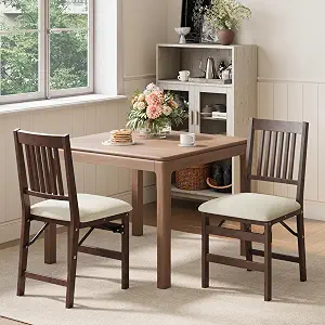 Wooden Folding Cushioned Chairs Pair