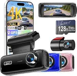 4K Dual Dash Cam Front Rear with STARVIS 2 Sensor, WiFi 6 & Night Vision