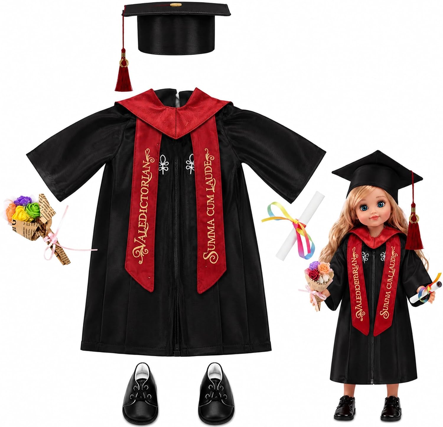 8-Piece Black Graduation Gown Set for 18-Inch Dolls