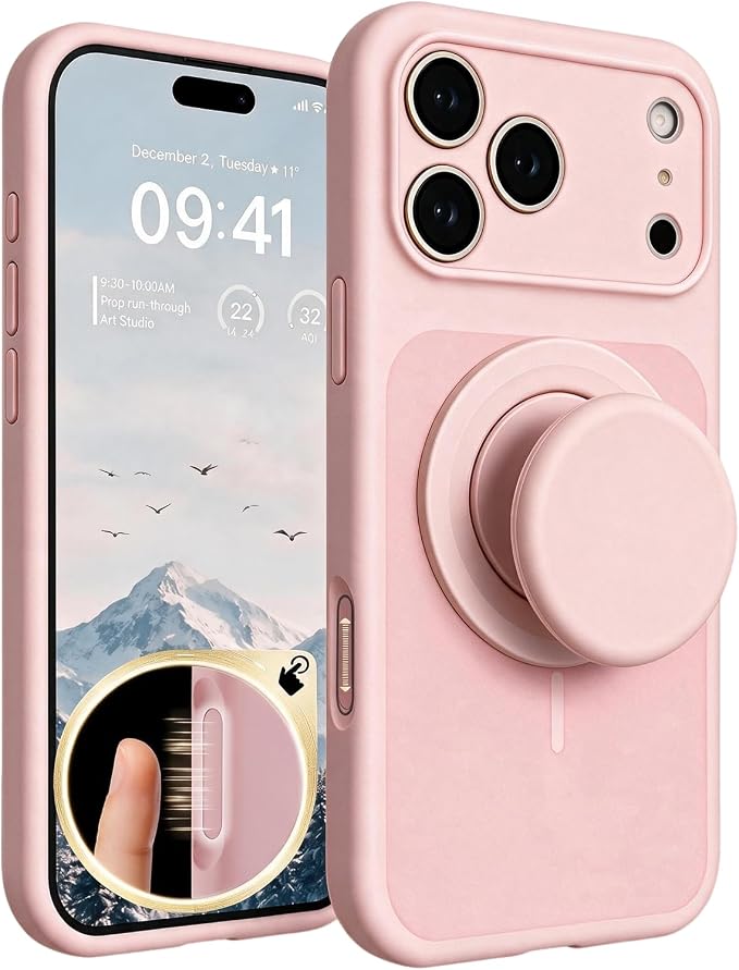 XZC Silicone Case for iPhone 17 Pro/18 Pro with Grip Stand (Pink)