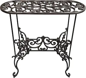 Cast Iron Plant Stand Indoor — 22.8 IN Heavy Duty Oval Plant Shelf (Vintage)