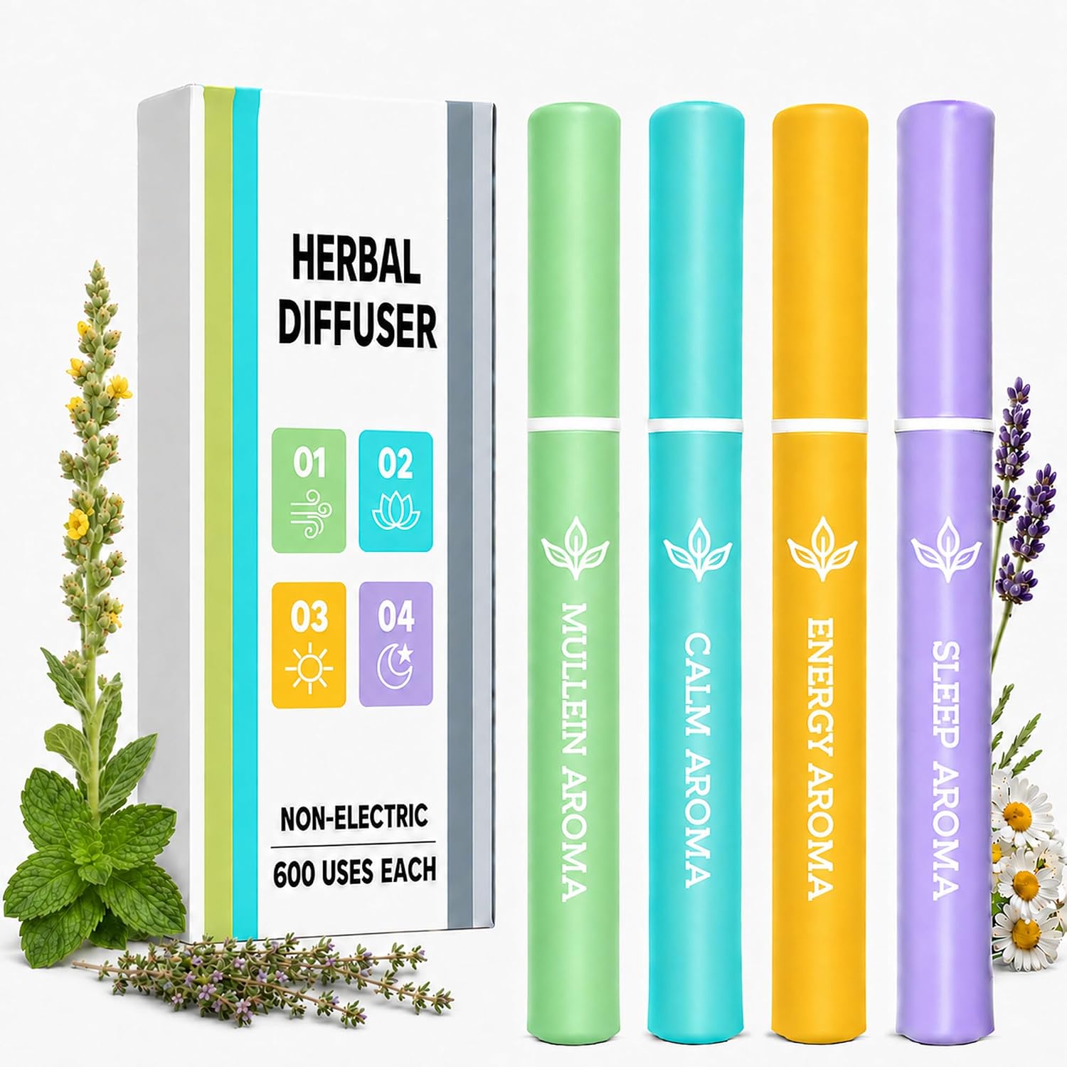 Herbal Diffuser Pen 4-Pack (Non-Electric Mullein Botanical Aroma Sticks)