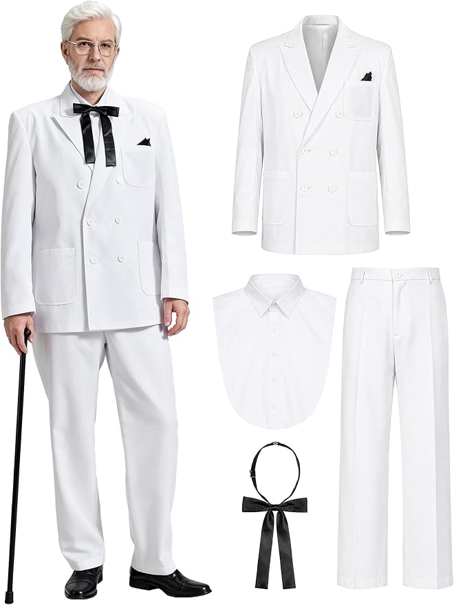 6-Piece Men’s White Colonel Costume Set for Halloween