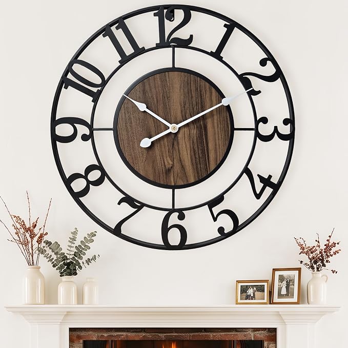 Large Wall Clock 20″ Silent Battery Operated for Living Room Decor