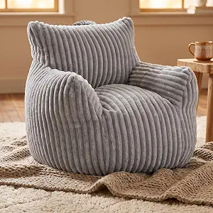 Plush Faux Fur Memory Foam Bean Bag Chair (Small Stripe Grey)