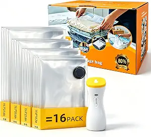 16-Pack Space Saver Vacuum Storage Bags with Hand Pump for Travel & Home