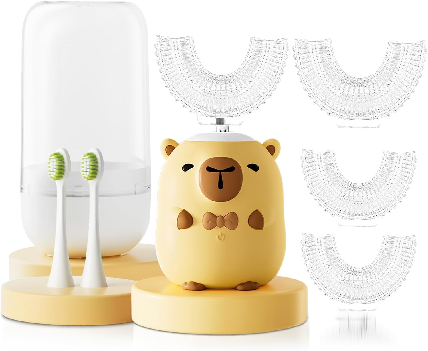 Kids Electric U-Shaped Toothbrush – Cartoon Capybara with 6 Brush Heads