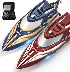 BEZGAR 12″ High-Speed RC Boat 2-Pack with Suitcase & Auto-Flip