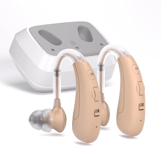 Rechargeable Behind-the-Ear Hearing Aids for Seniors with Charging Case