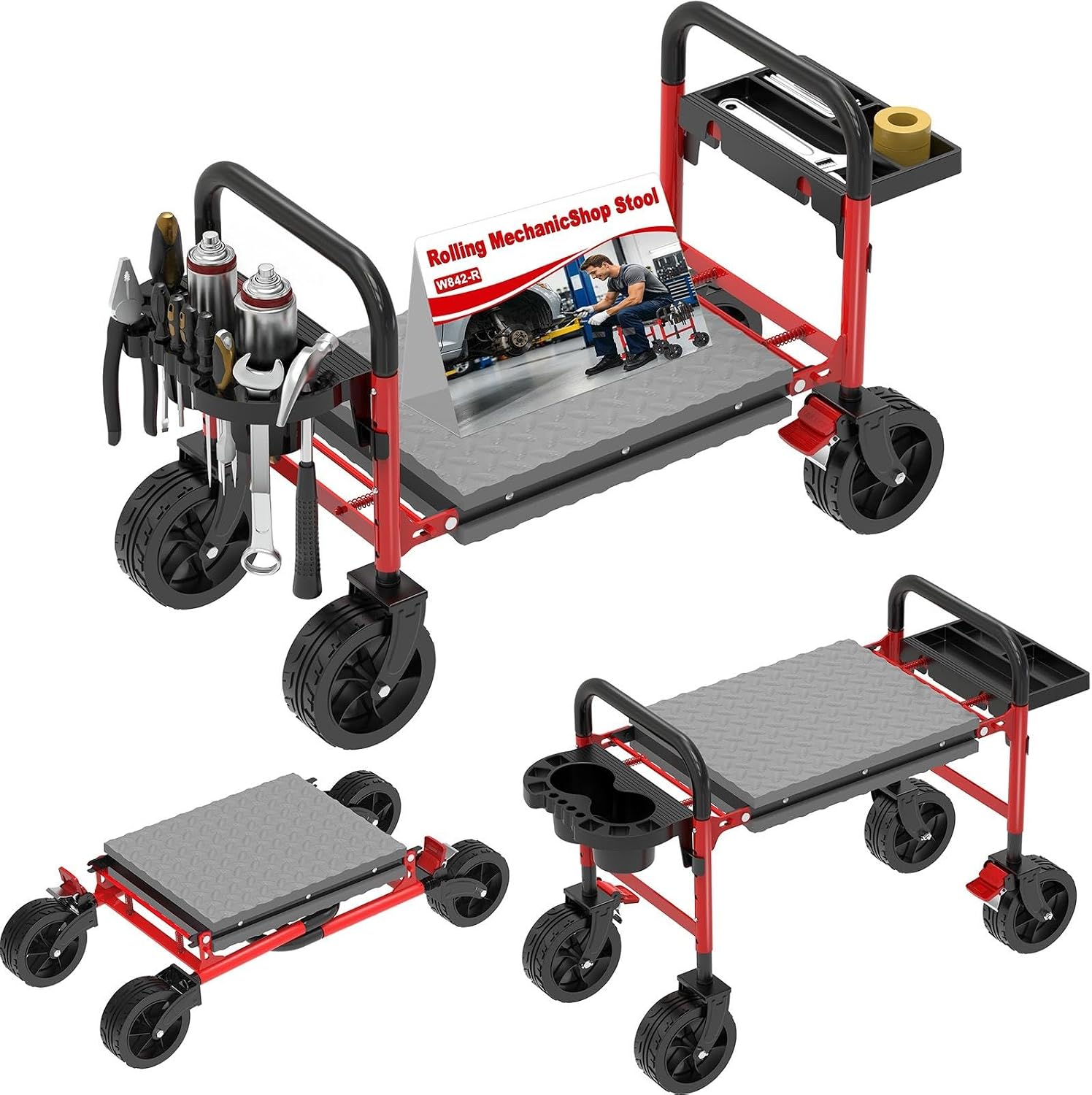 NIUXX Heavy-Duty Mechanic Rolling Stool with 5″ Caster Wheels (400 lbs Capacity)