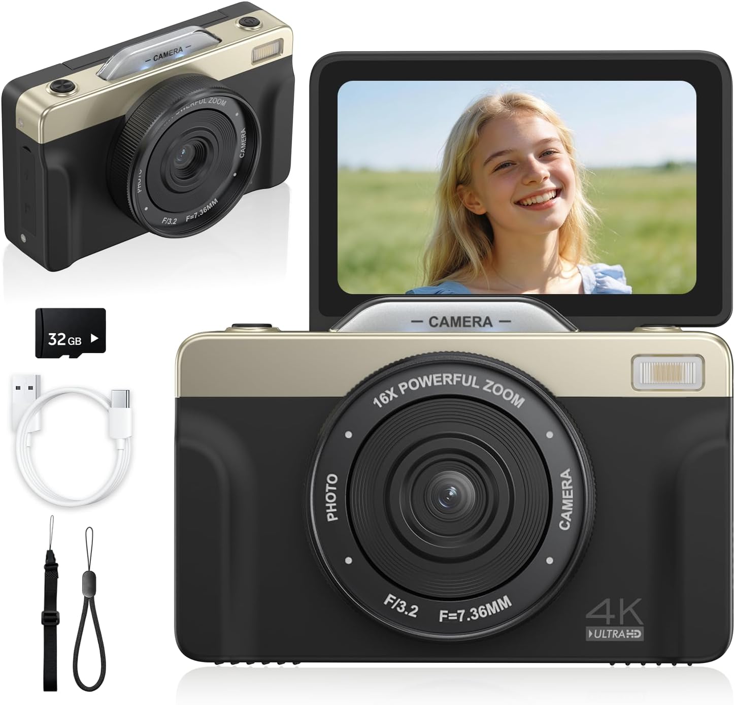 4K 64MP Autofocus WiFi Vlogging Camera with 180° Flip Screen (Black)