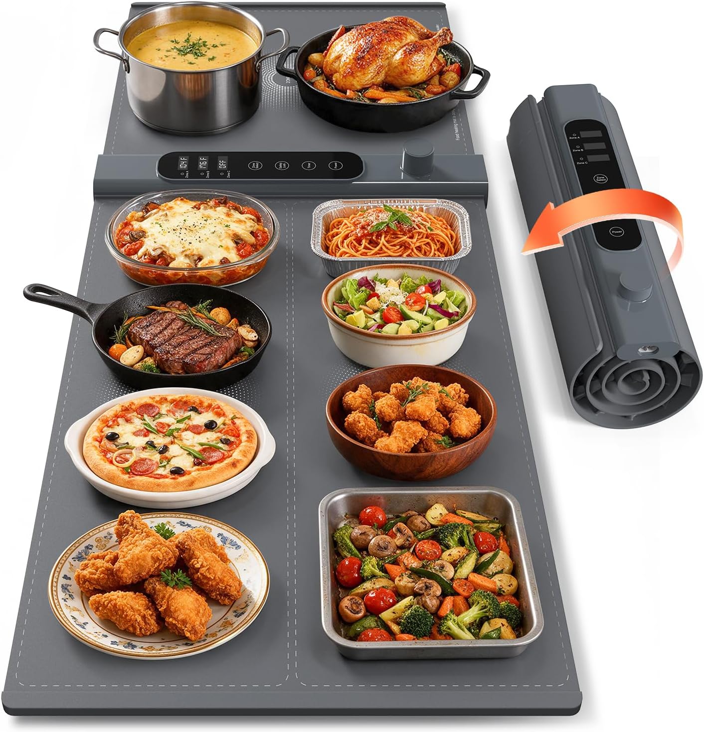 Extra Large 40″x17″ Silicone Food Warming Mat with 3-Zone Independent Control