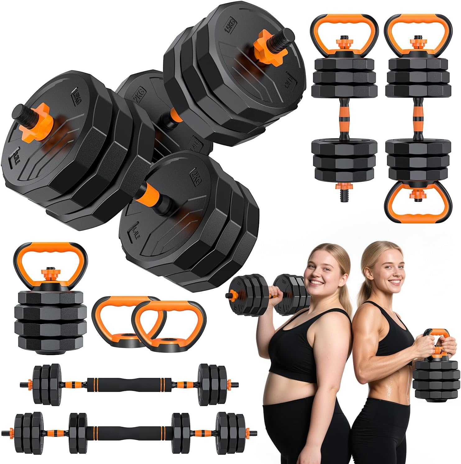 5-in-1 Adjustable Dumbbell Barbell Kettlebell Set