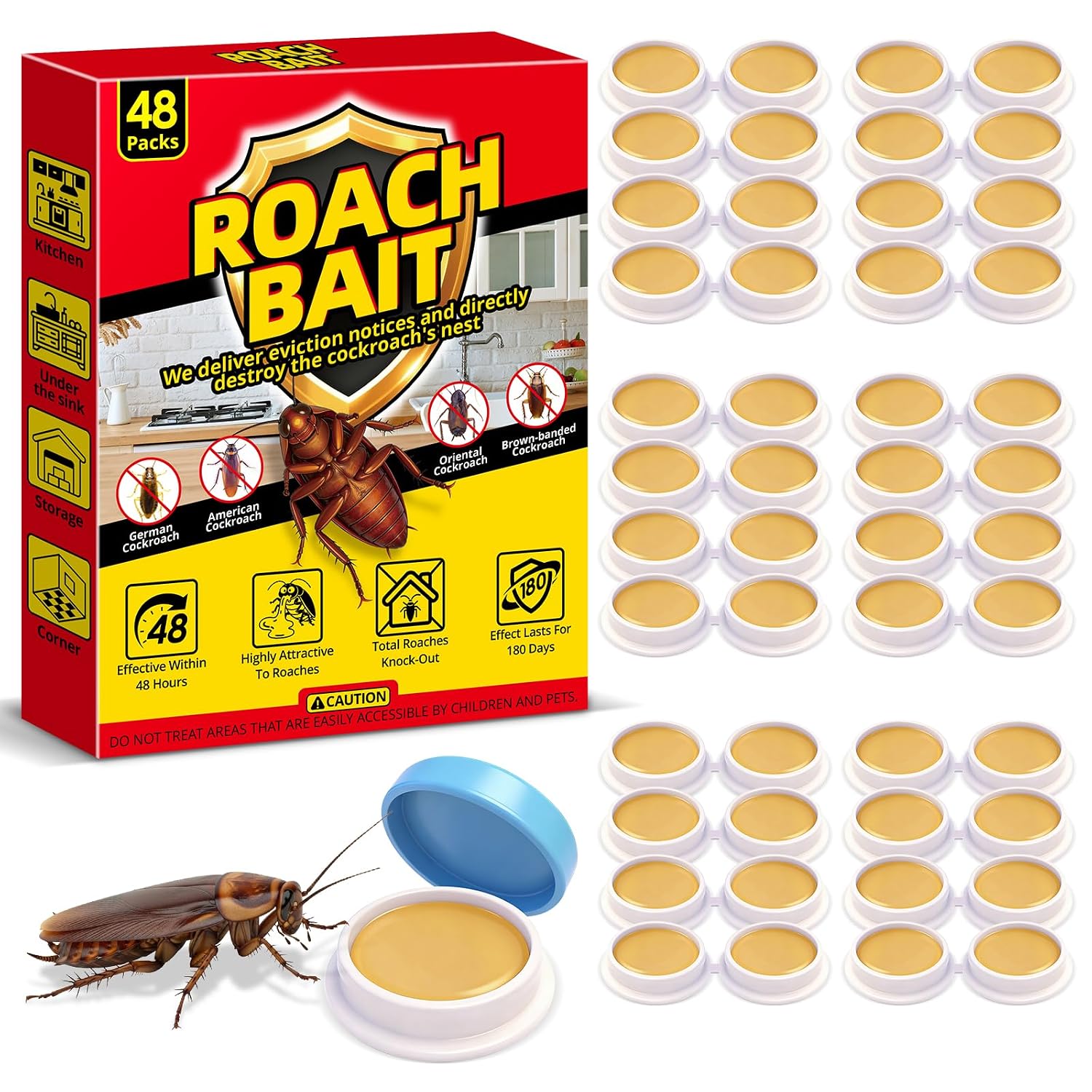48-Pack Indoor Cockroach Killer Bait Stations