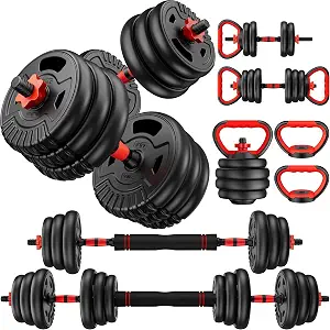 5-in-1 Adjustable Dumbbell, Kettlebell, Barbell & Push-Up Stand Free Weight Set