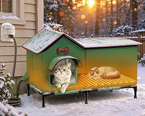 Extra-Large Outdoor Heated Cat House – Weatherproof (Fits 2-3 Cats)