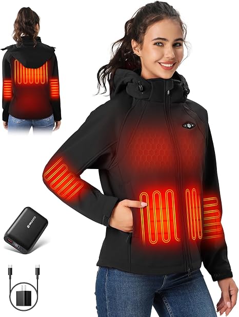 WASOTO Women’s Heated Jacket with 18,400mAh Battery Pack & Detachable Hood