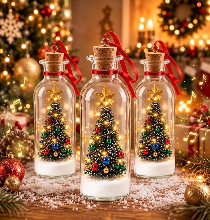 Forever Voice Recordable Christmas Tree in a Bottle Ornament with Lights