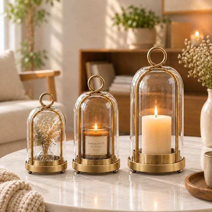 3Pcs Glass Hurricane Pillar Candle Holders